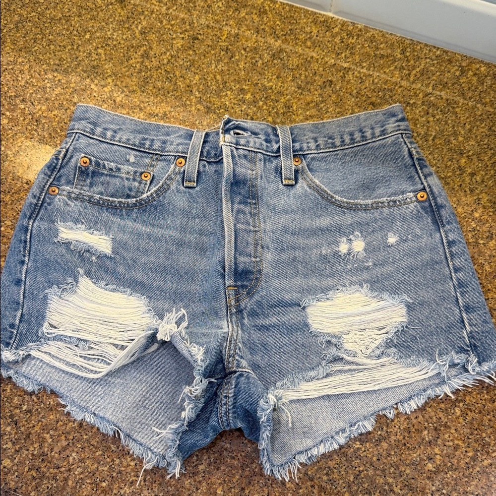Levi's Blue Distressed Jean Shorts